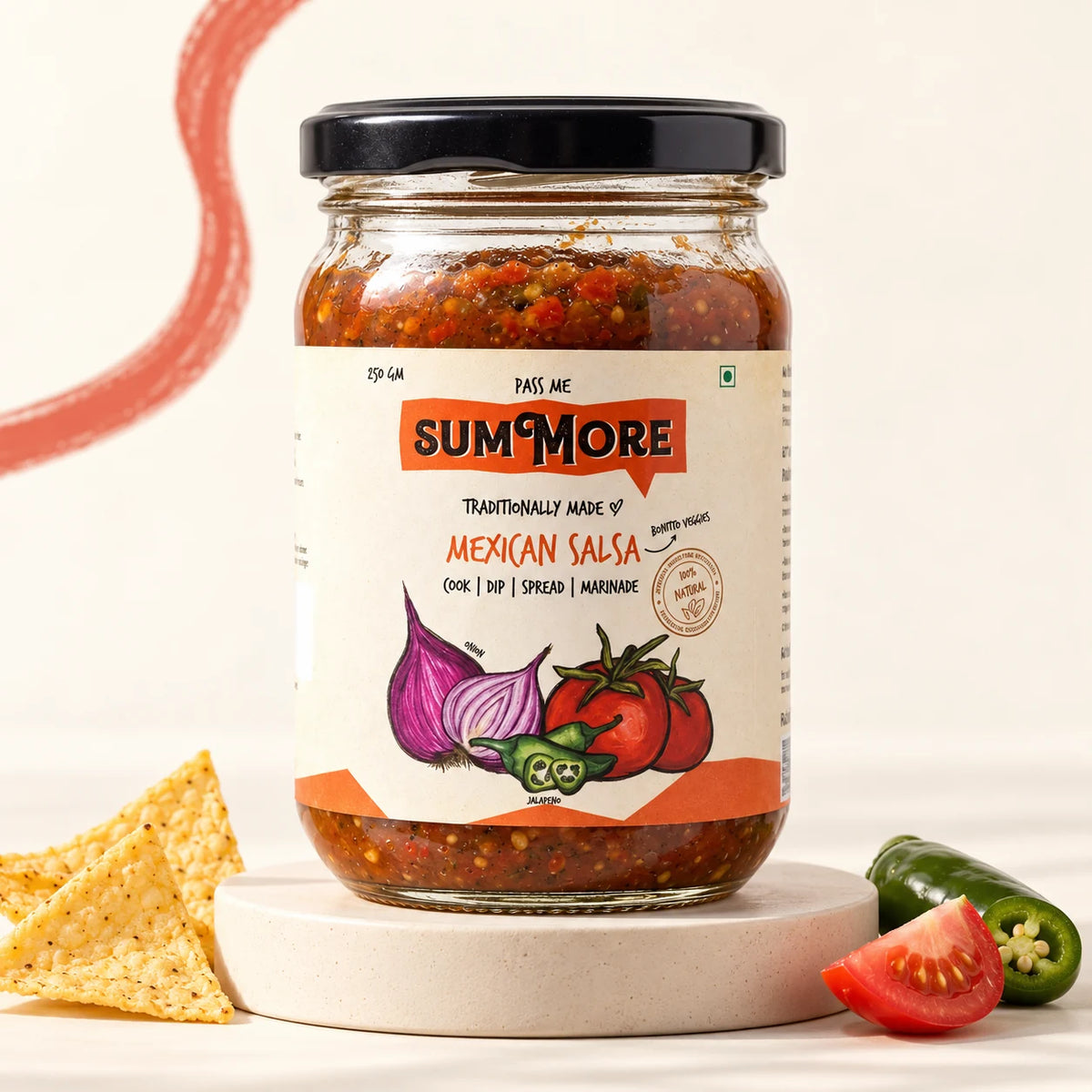 Fire-Roasted Mexican Salsa by Pass Me Summore — studio product photograph