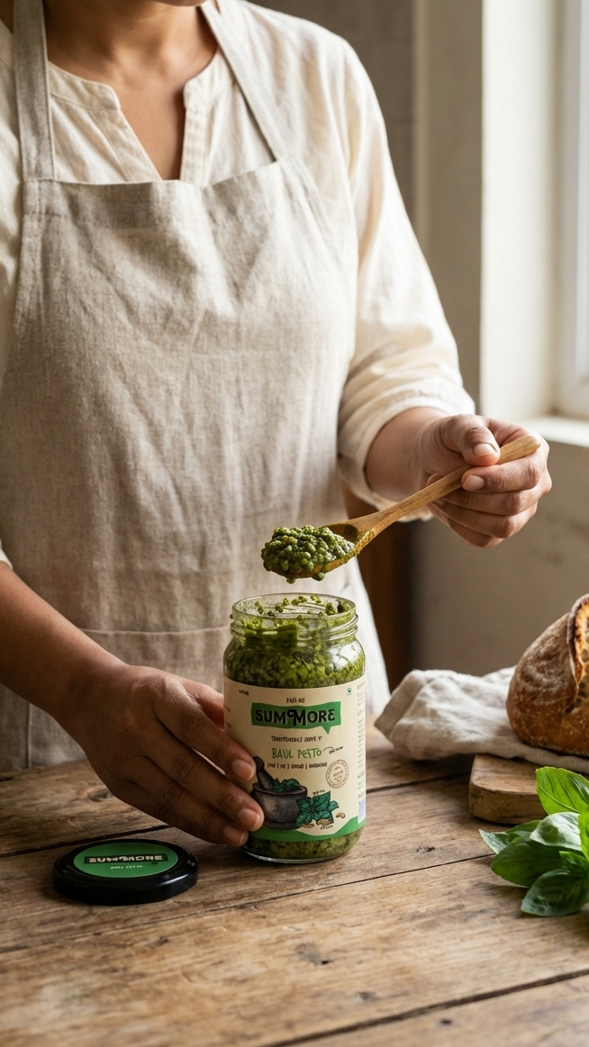 Fresh Handpounded Basil Pesto| Pass Me Summore | 100% Natural