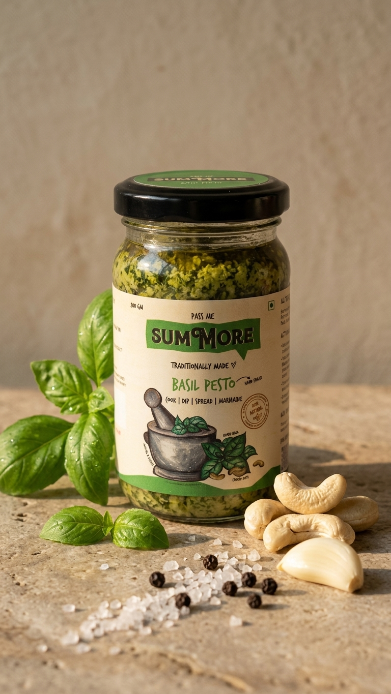 Fresh Handpounded Basil Pesto| Pass Me Summore | 100% Natural